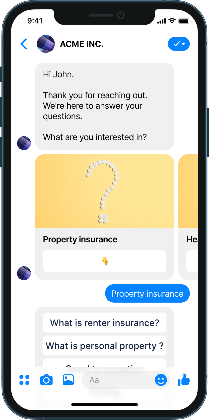 FAQs for Insurance chatbot example