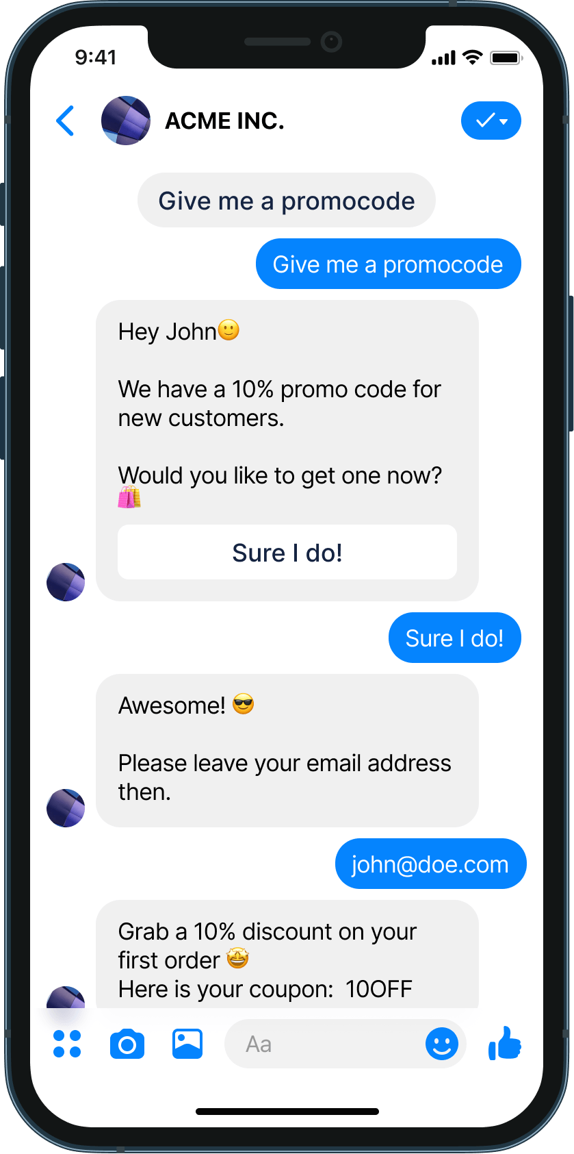 Offering promo codes chatbot example