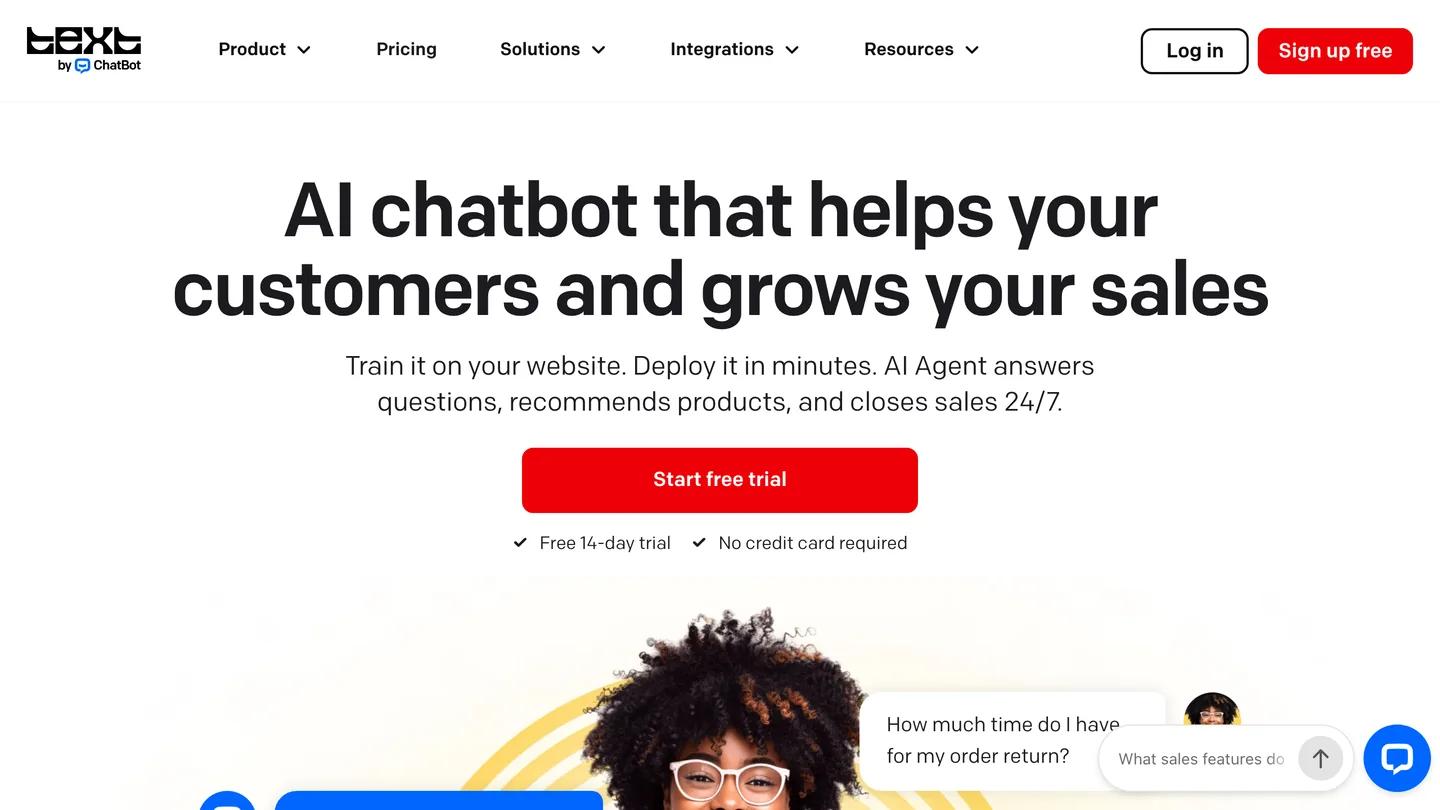 Página inicial do ChatBot: AI chatbot that helps your customers and grows your sales