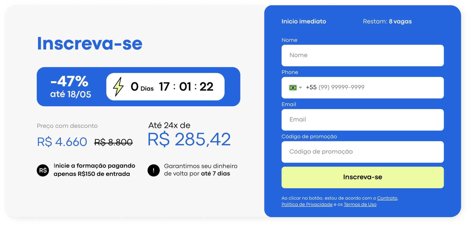 Os visitantes enviam um formulário de inscrição no site.