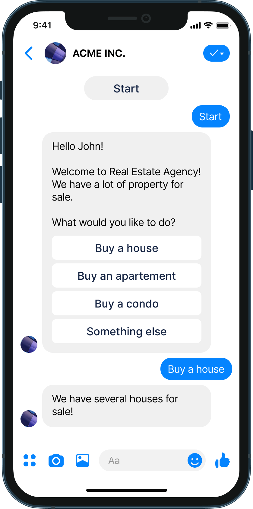 Appointment scheduling for realtors chatbot example