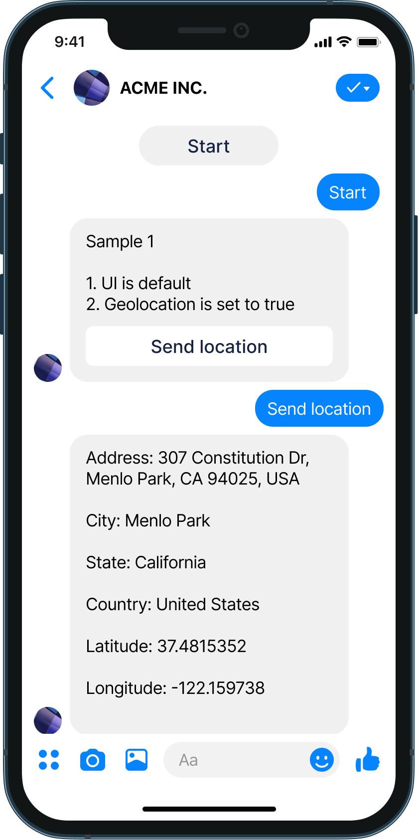 Geolocation plugin chatbot example