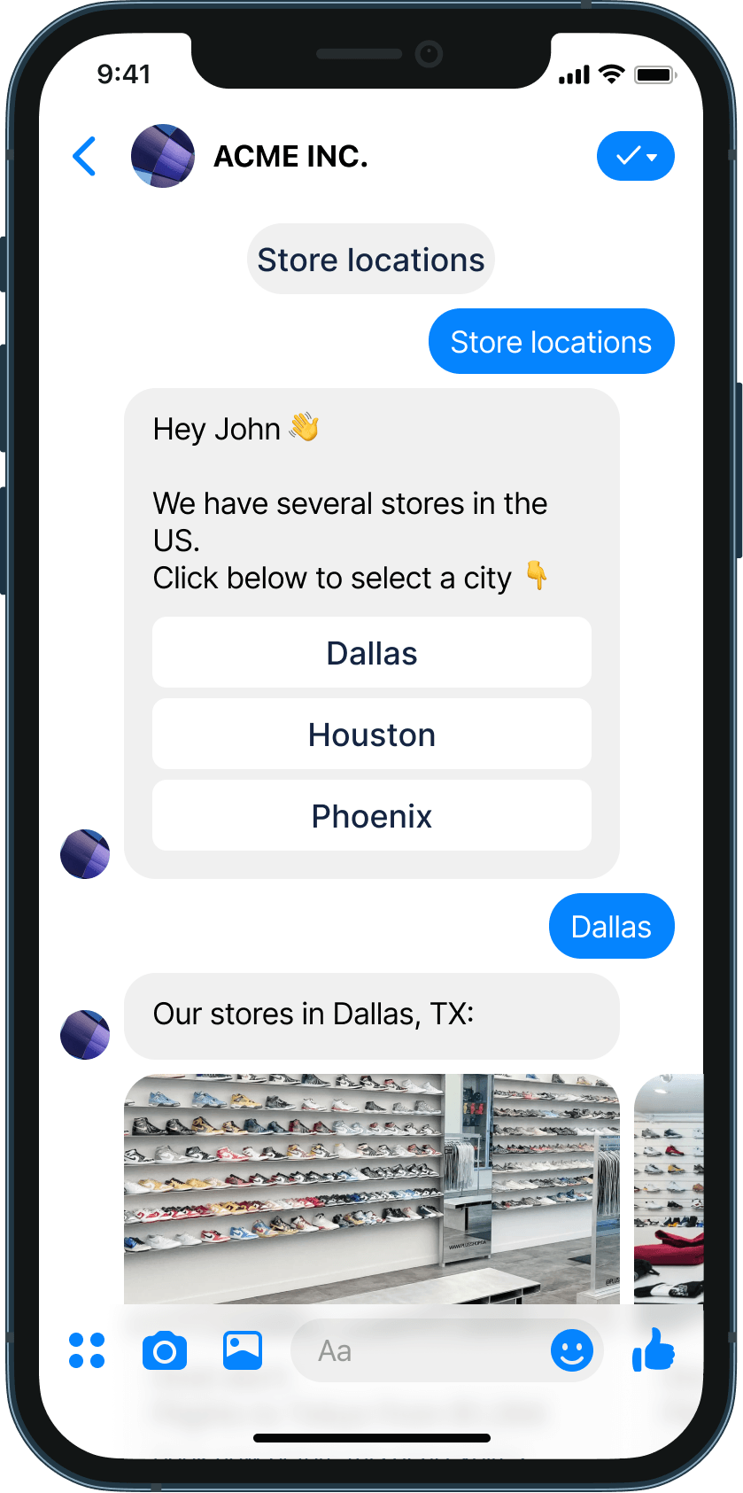 Locating nearby stores chatbot example