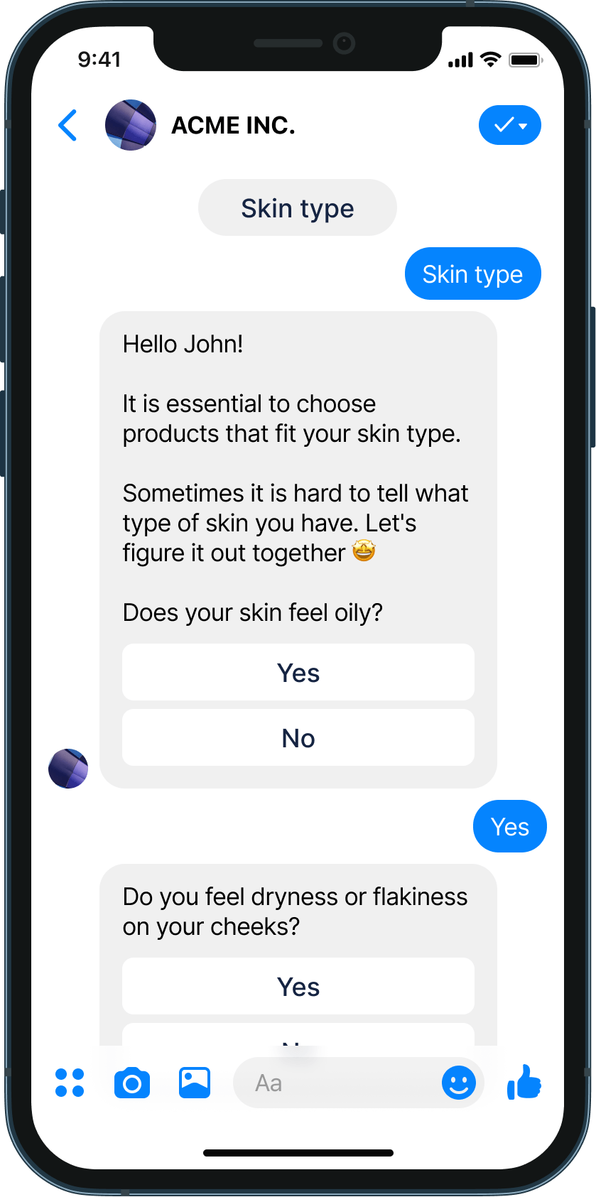 Personalized beauty quiz chatbot example