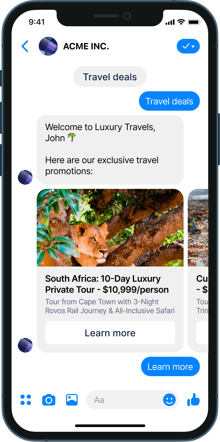 Tour recommendations chatbot example