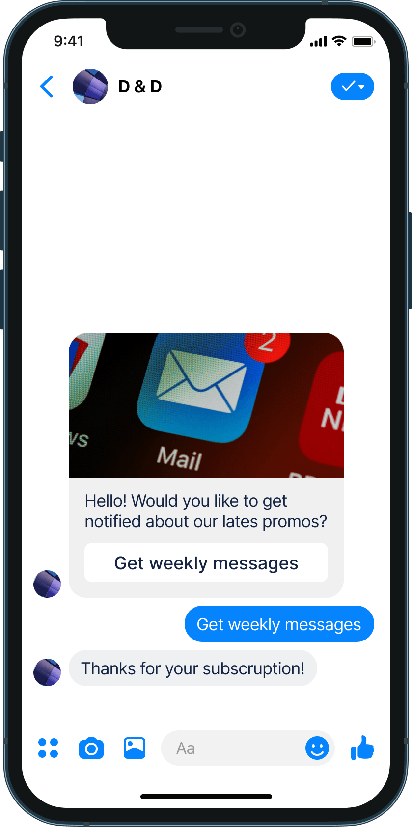 Recurring promotions and newsletters chatbot example