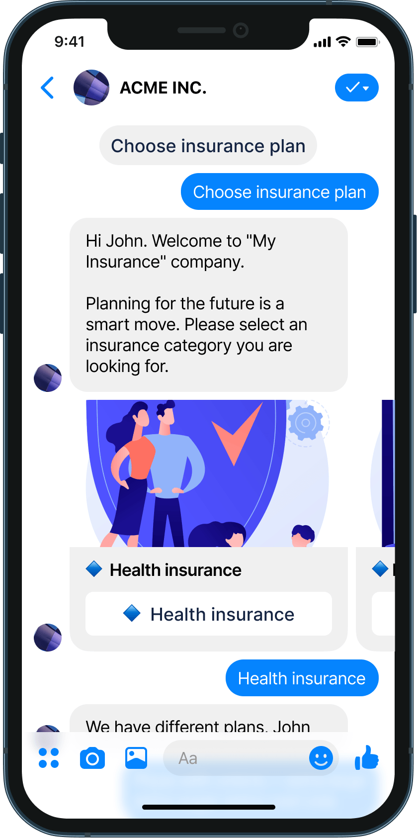Insurance plan recommendations chatbot example