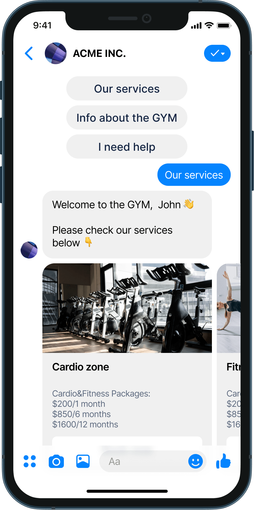 FAQ for GYM chatbot example