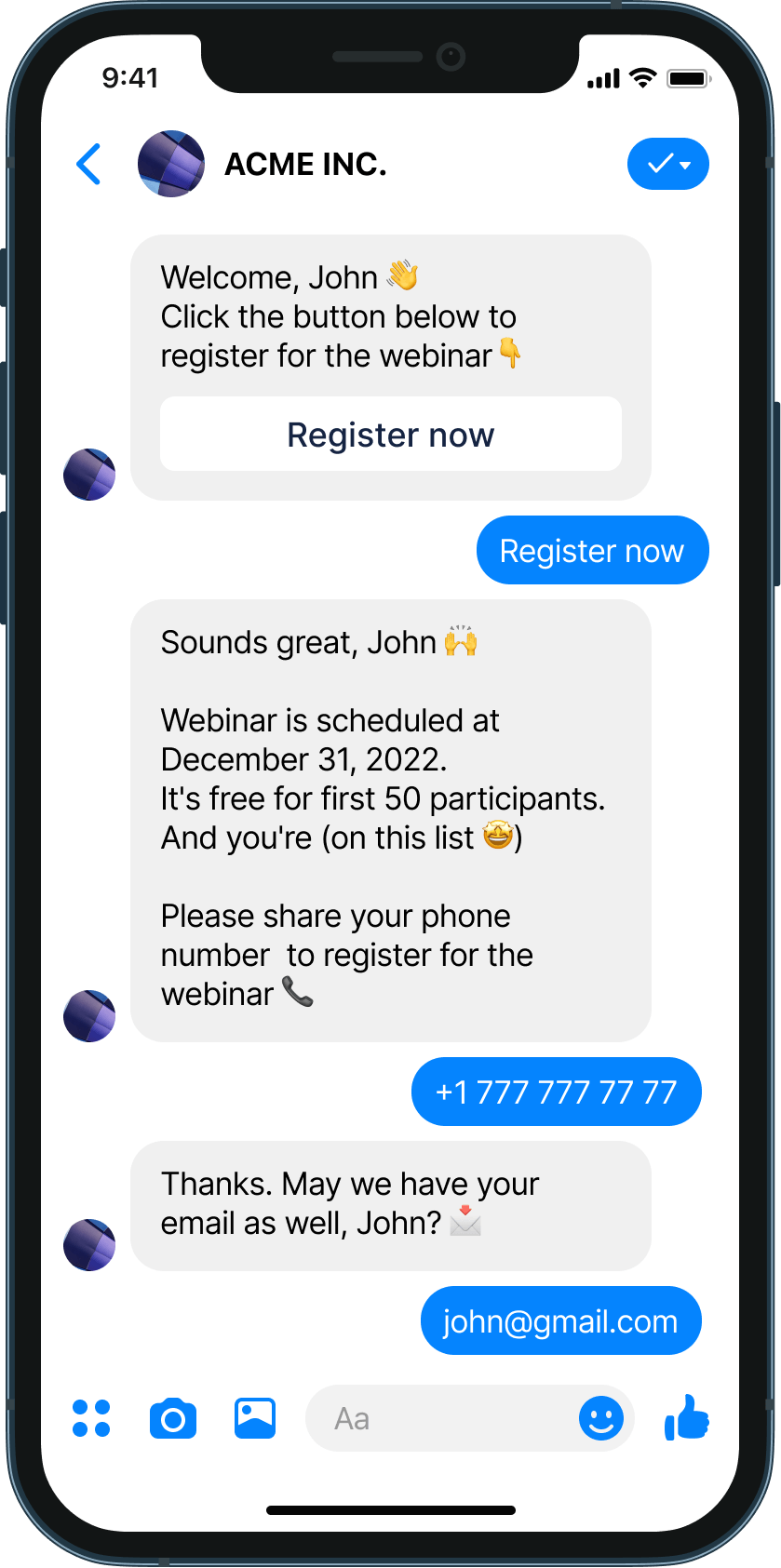 Webinar promotion chatbot example