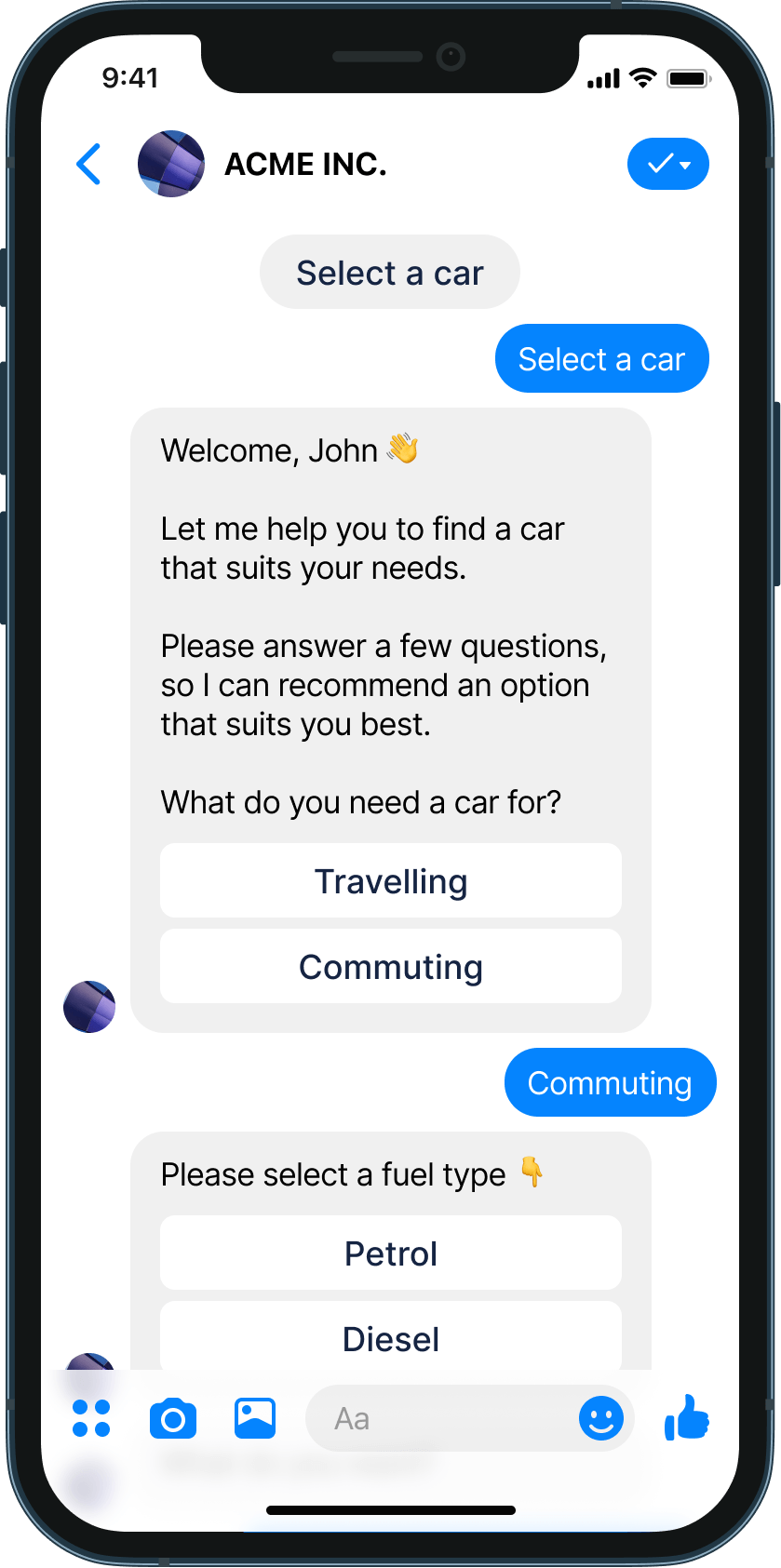 Car recommendations chatbot example