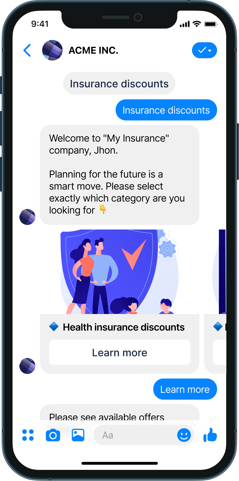 Insurance promo codes chatbot example