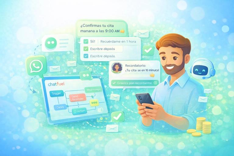 WhatsApp recordatorios función: Automatización total con Chatfuel preview