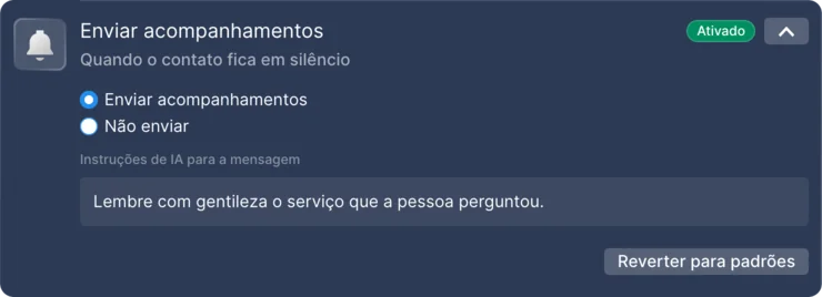 Configuração de follow-ups ativada nas mensagens diretas do Instagram