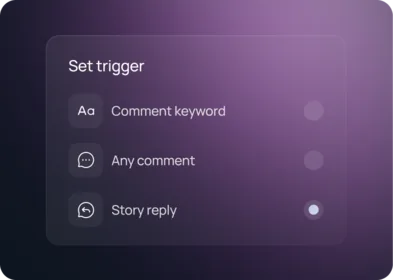 Trigger settings: comment keyword, any comment, story reply