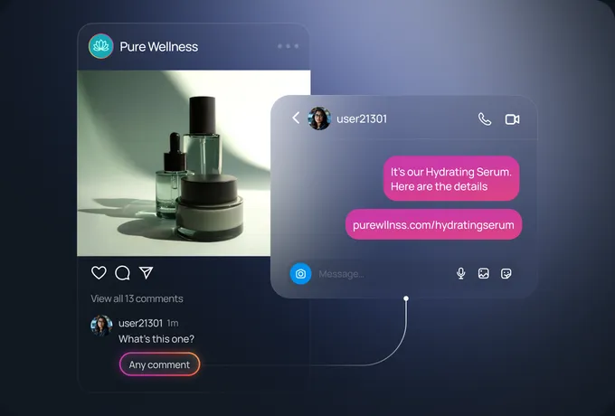 A comment on a product post and the DM with the product link