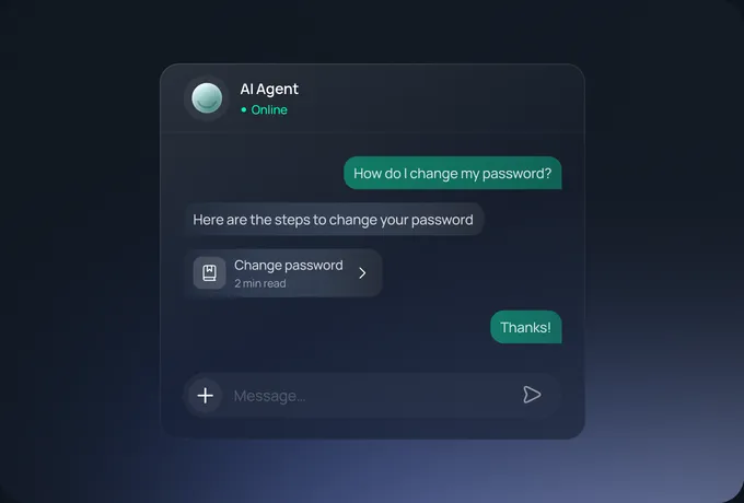 The widget answers a password question with a help article