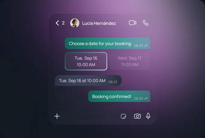 WhatsApp chat: the patient picks a slot and the booking is confirmed