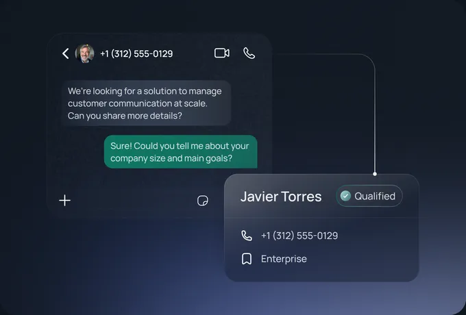 A B2B chat and the qualified lead’s contact card