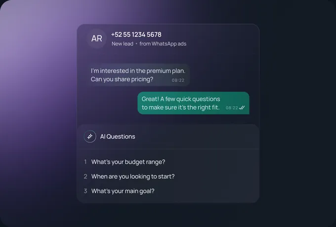 A new lead from WhatsApp ads and the AI’s qualifying questions