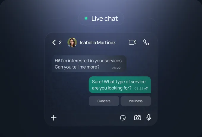 Live WhatsApp demo: the AI asks a prospect which service they are interested in