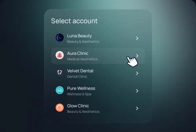 Account picker with five client businesses