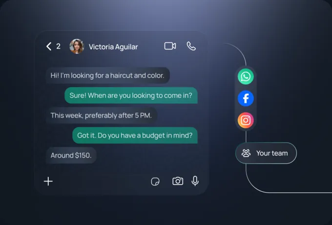 The AI asks a WhatsApp lead about timing and budget, then passes the lead to the team