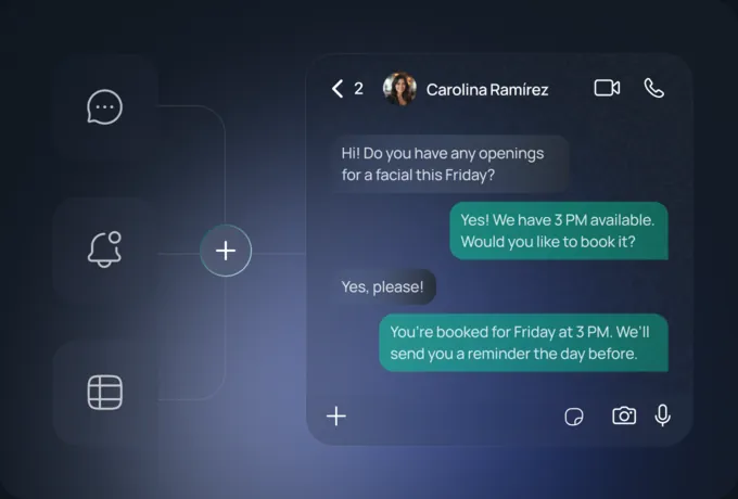 Chat, reminder, and spreadsheet tools joined into one chat where the AI books a facial for Friday