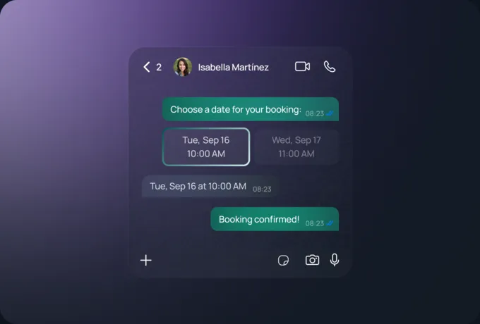 A customer picks a time slot in the chat and gets a booking confirmation