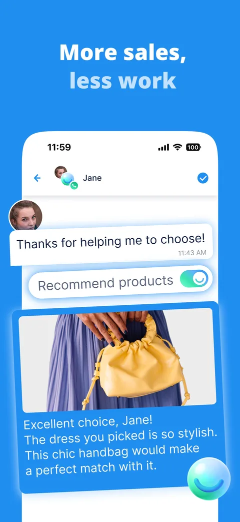 Chat no app do Chatfuel em que a IA recomenda um produto