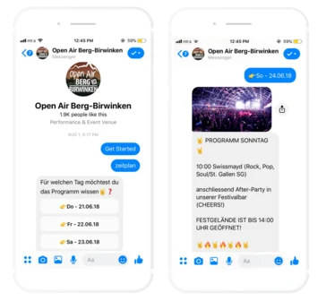 El chatbot de Messenger del festival en dos móviles
