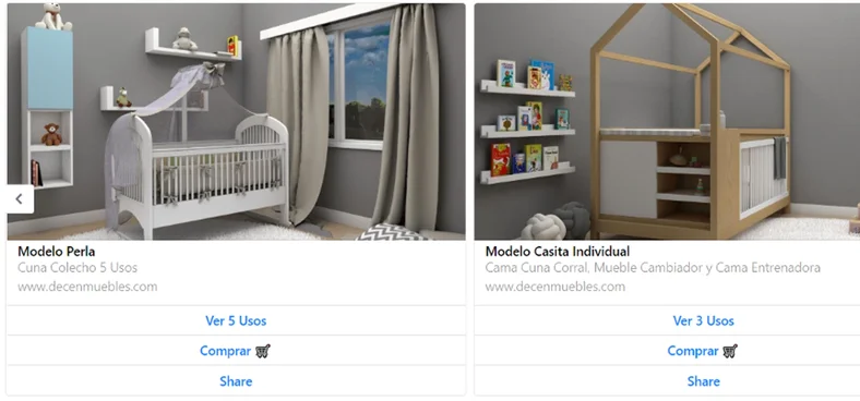 Cartões de galeria com berços da DECEN no Messenger