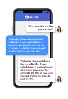 El chatbot de Go Correct corrige el inglés de un estudiante en Messenger